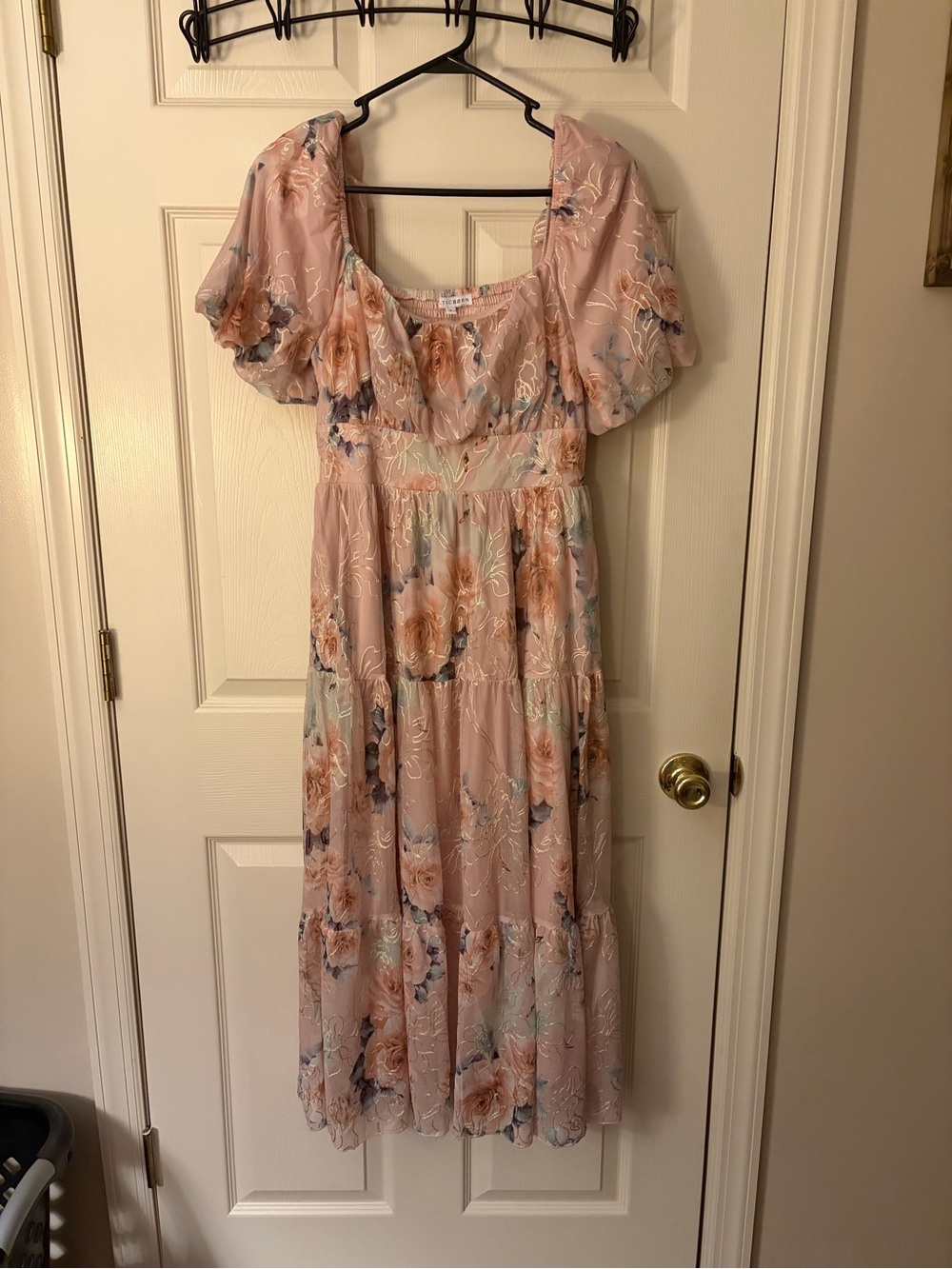 Baltic Born Pink Floral Puff-Sleeve Midi Dress